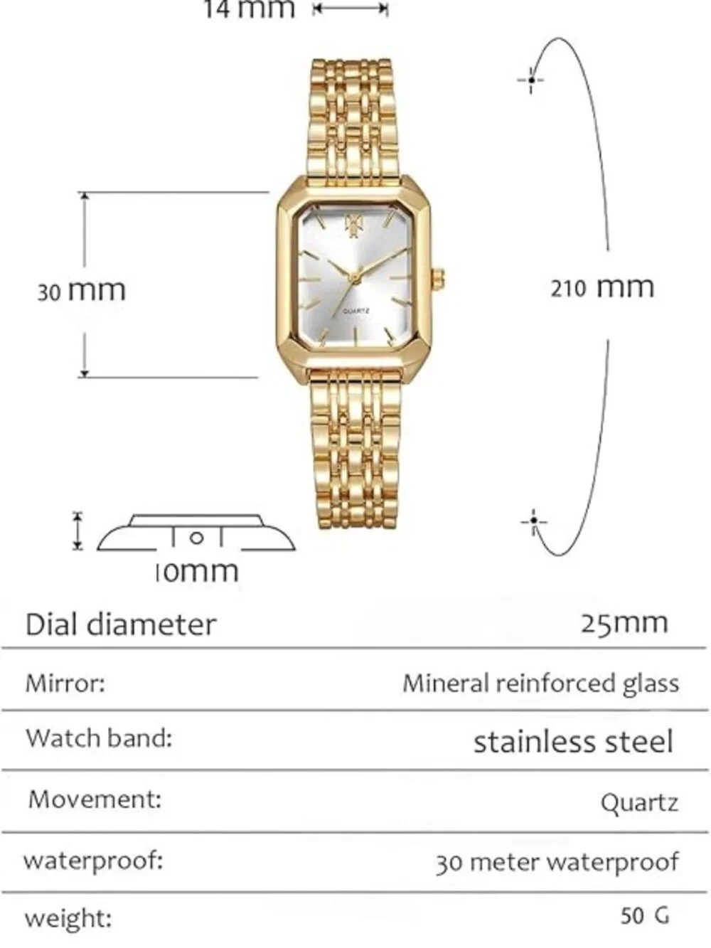 Women’s Square Quartz Watch Steel Strap Casual Fashion Wristwatch